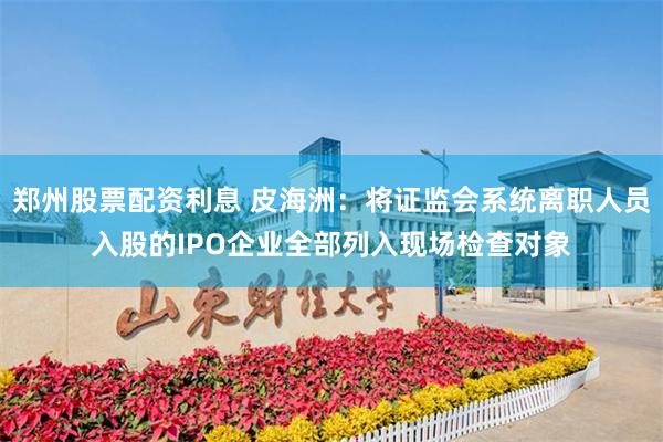 郑州股票配资利息 皮海洲：将证监会系统离职人员入股的IPO企业全部列入现场检查对象